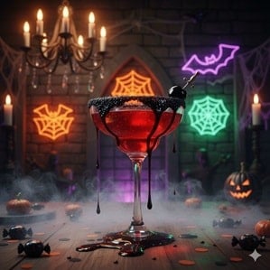 Cocktail Sărutul Vampirului (rom și spumant)