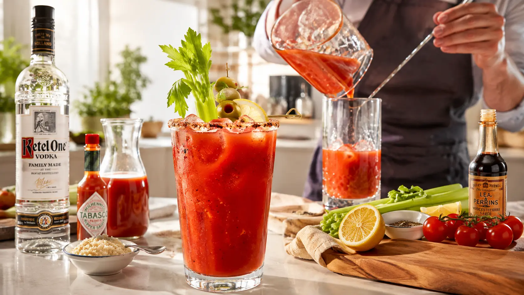 Pașii de preparare pentru cocktailul Bloody Mary
